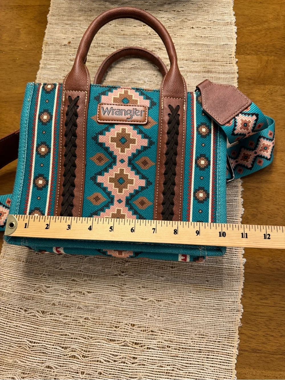 Wrangler Turquoise Aztec Canvas Satchel Crossbody Western Bag